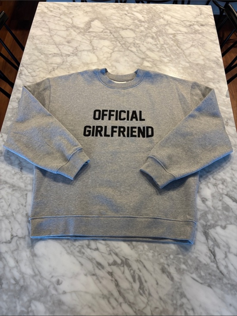 Reformation Gray 'OFFICIAL GIRLFRIEND' Crewneck Sweatshirt, size small